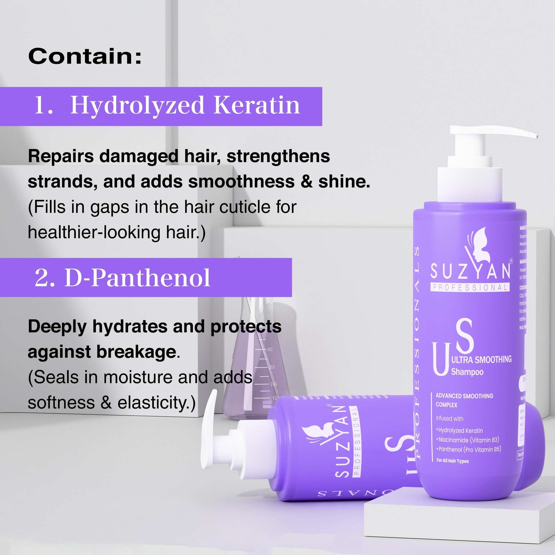 SUZYAN Ultra Smoothening Shampoo + Deep Conditioning Hair Mask Combo | Intense Frizz Control & Nourishment | Sulfate-Free, Paraben-Free | 250ml + 200g | For Soft, Silky & Manageable Hair