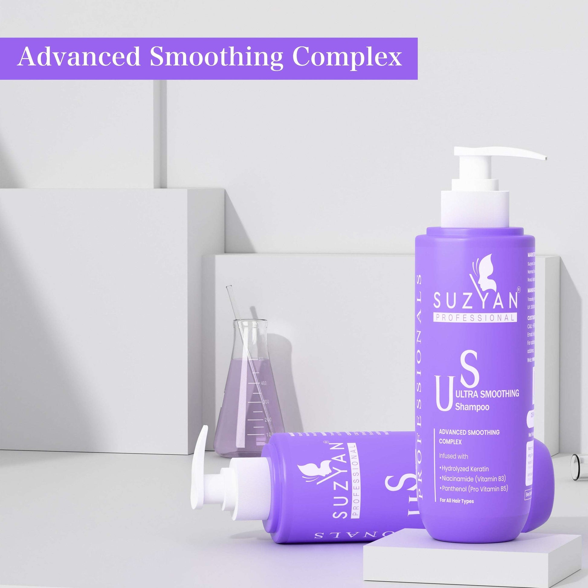 SUZYAN Ultra Smoothening Shampoo + Deep Conditioning Hair Mask Combo | Intense Frizz Control & Nourishment | Sulfate-Free, Paraben-Free | 250ml + 200g | For Soft, Silky & Manageable Hair