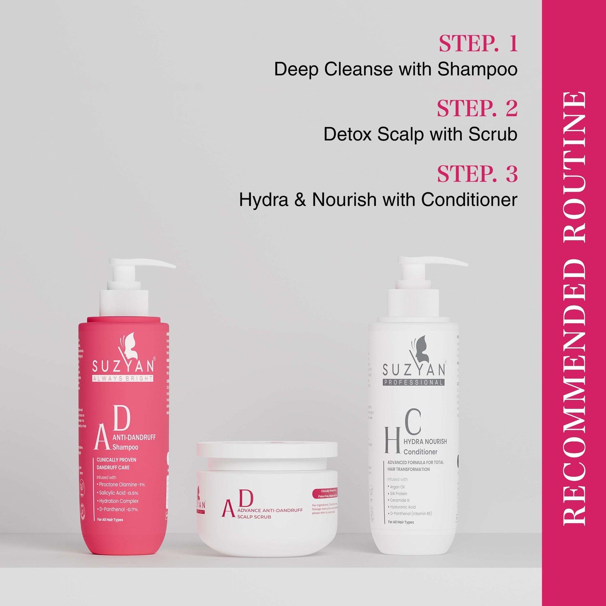 SUZYAN Anti Dandruff Combo | Shampoo + Scalp Scrub | Gently Exfoliates Scalp, Reduces Flakes & Itchiness | Sulfate & Paraben Free | For Men & Women