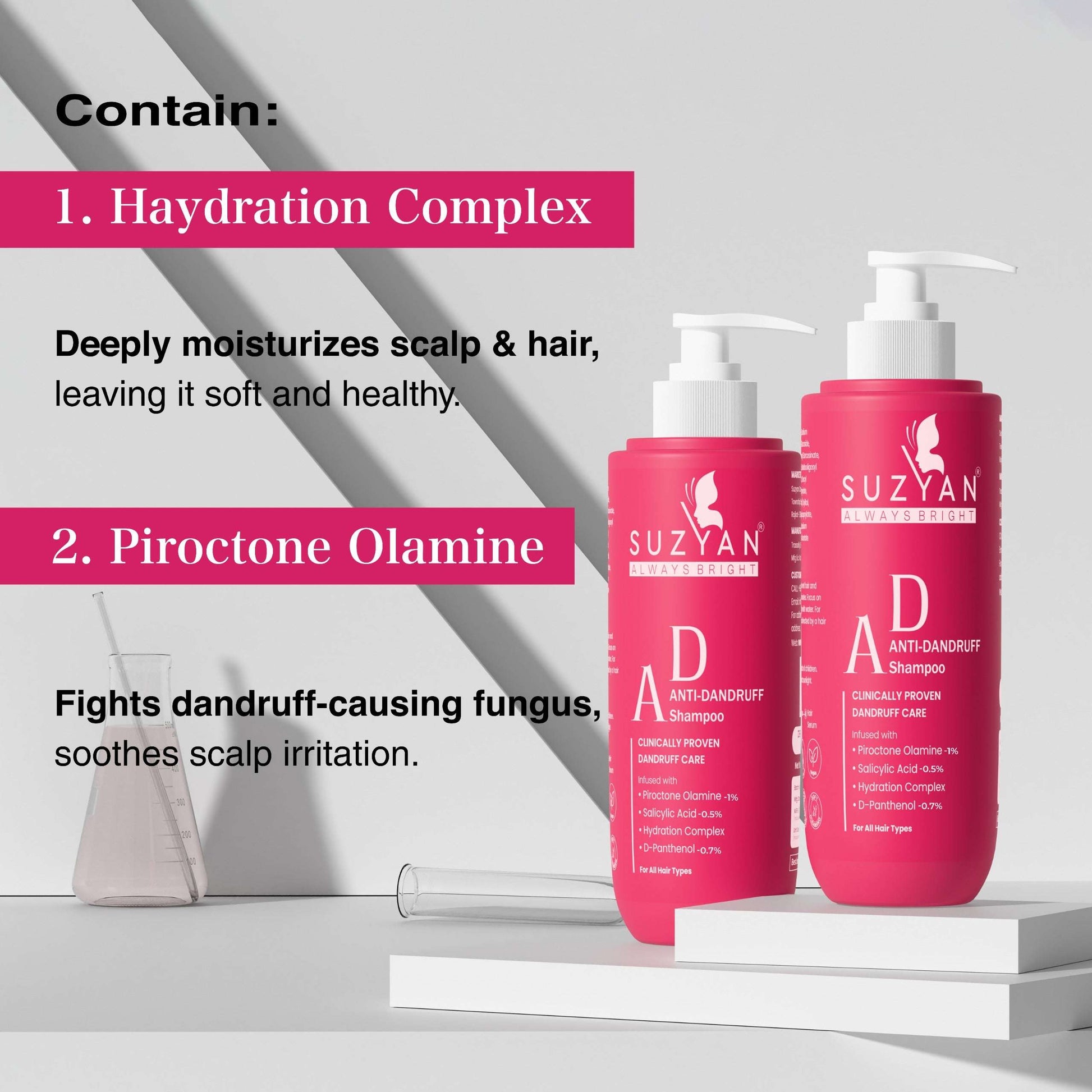SUZYAN Anti Dandruff Combo | Shampoo + Scalp Scrub | Gently Exfoliates Scalp, Reduces Flakes & Itchiness | Sulfate & Paraben Free | For Men & Women