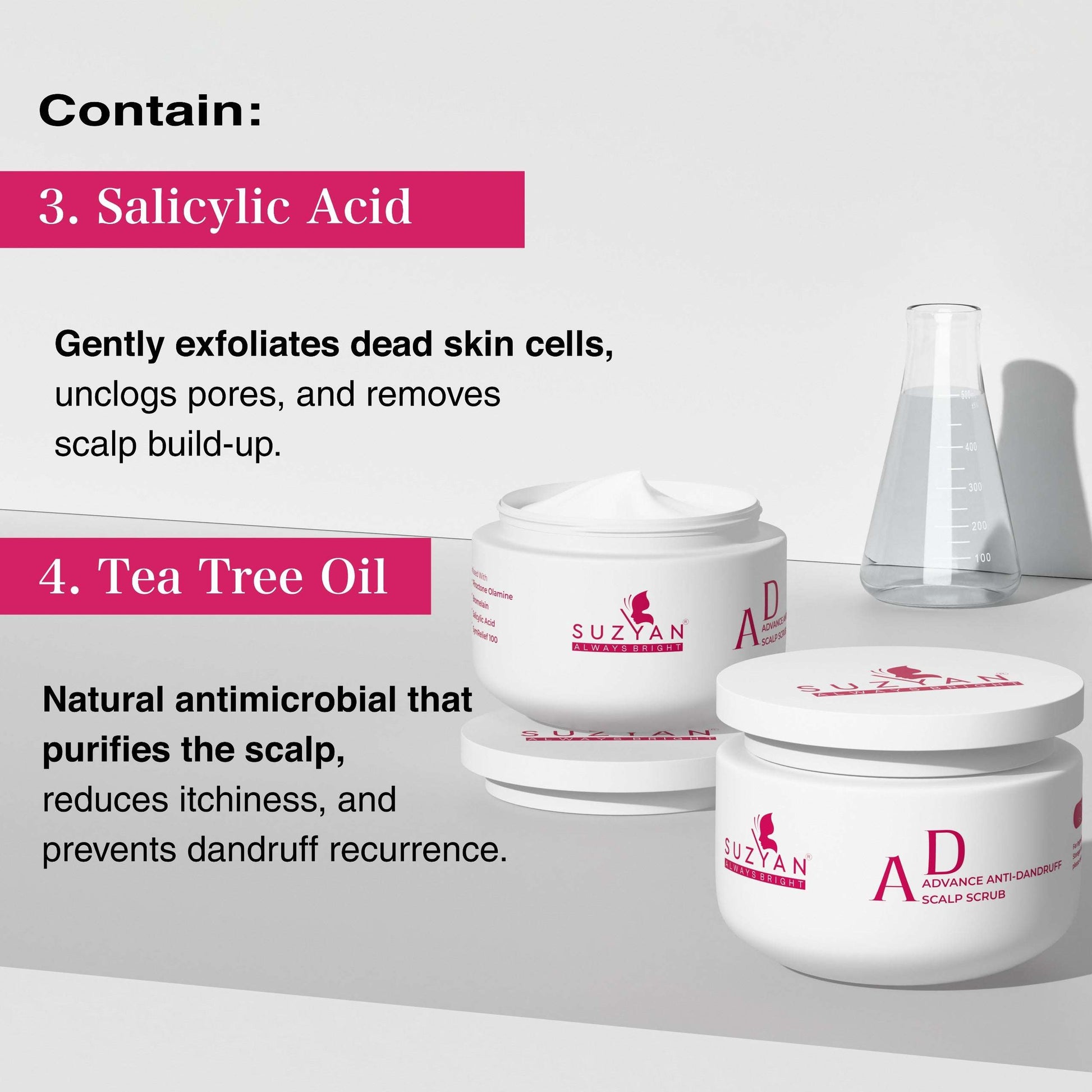 SUZYAN Anti Dandruff Combo | Shampoo + Scalp Scrub | Gently Exfoliates Scalp, Reduces Flakes & Itchiness | Sulfate & Paraben Free | For Men & Women