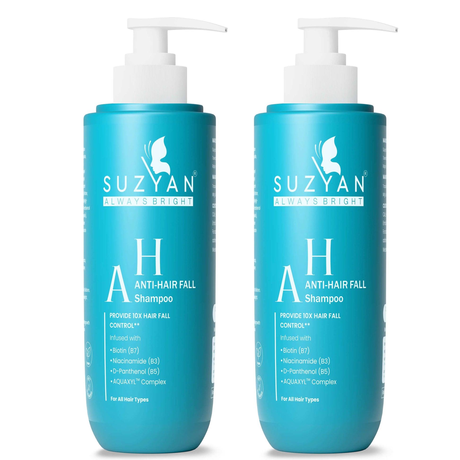 Suzyan Anti Hair Fall Shampoo (250ml x 2) | With Biotin, Niacinamide & D-Panthenol | Sulfate-Free, Paraben-Free | Strengthens & Reduces Hair Fall | For All Hair Types – Men & Women