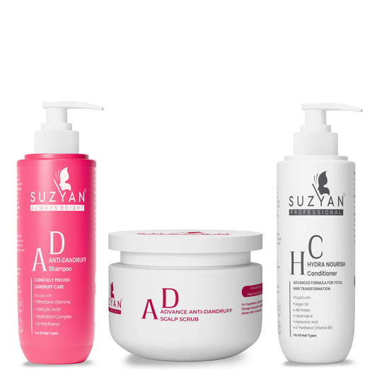 SUZYAN Anti Dandruff Hair Care Combo | Shampoo + Scalp Scrub + Hydra Nourish Conditioner
