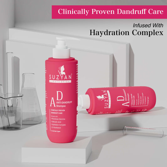 SUZYAN Anti Dandruff Shampoo for Flake-Free Scalp & Healthy Hair - 250ml (Pack of 2) | Sulfate-Free, Paraben-Free, Soothes Itchy Scalp, Controls Dandruff | Unisex | Dermatologically Tested