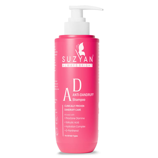 Suzyan Anti Dandruff Shampoo with Zinc PCA & Salicylic Acid | Soothes Itchy Scalp | Reduces Flakes | Sulfate & Paraben Free | Dermatologically Tested | 250ml