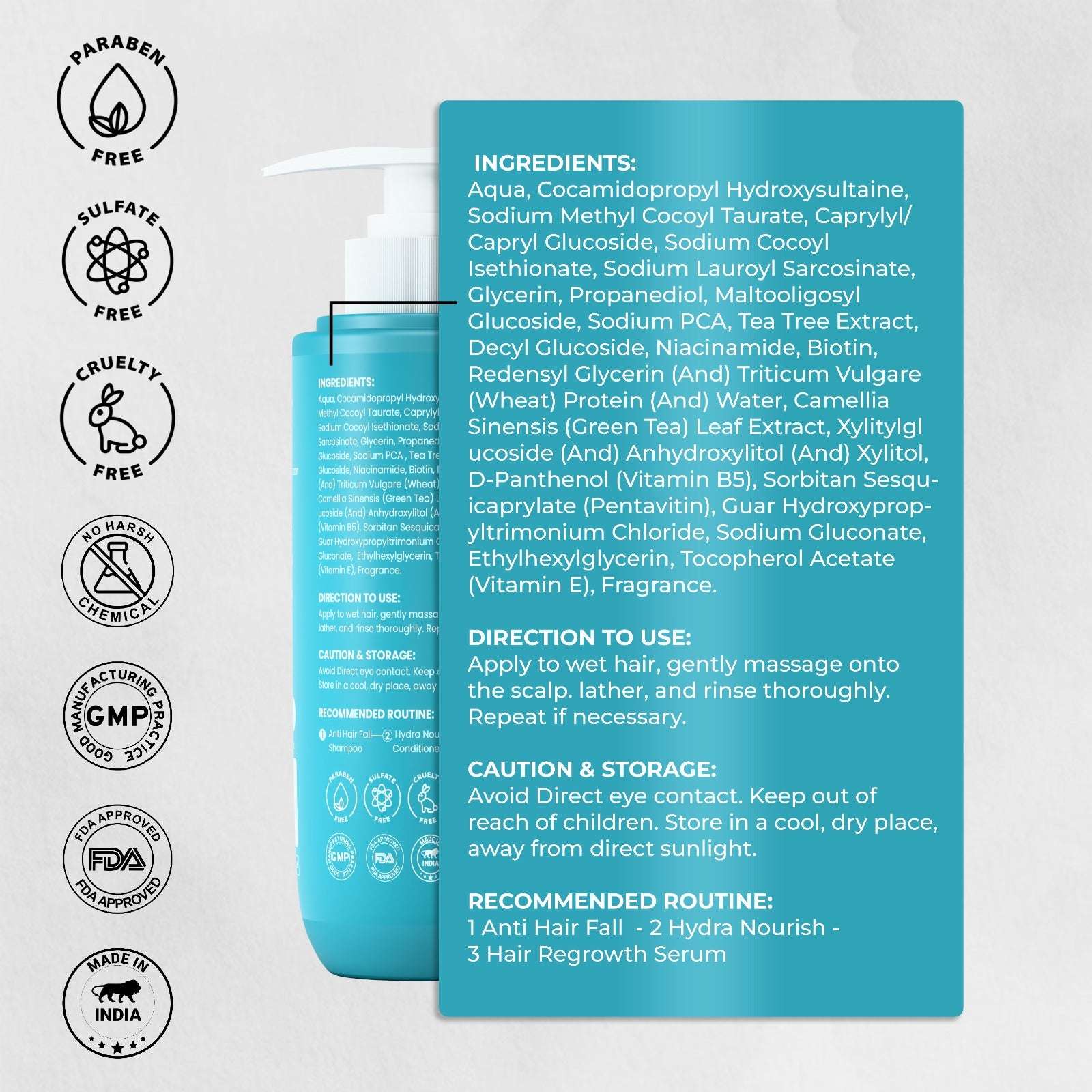 Suzyan Hair Fall Control Shampoo & Conditioner Combo | Infused with Biotin, Niacinamide & Aquaxyl | 10X Stronger Hair | Sulfate-Free & Paraben-Free | Suitable for Men & Women | 250ml + 250ml