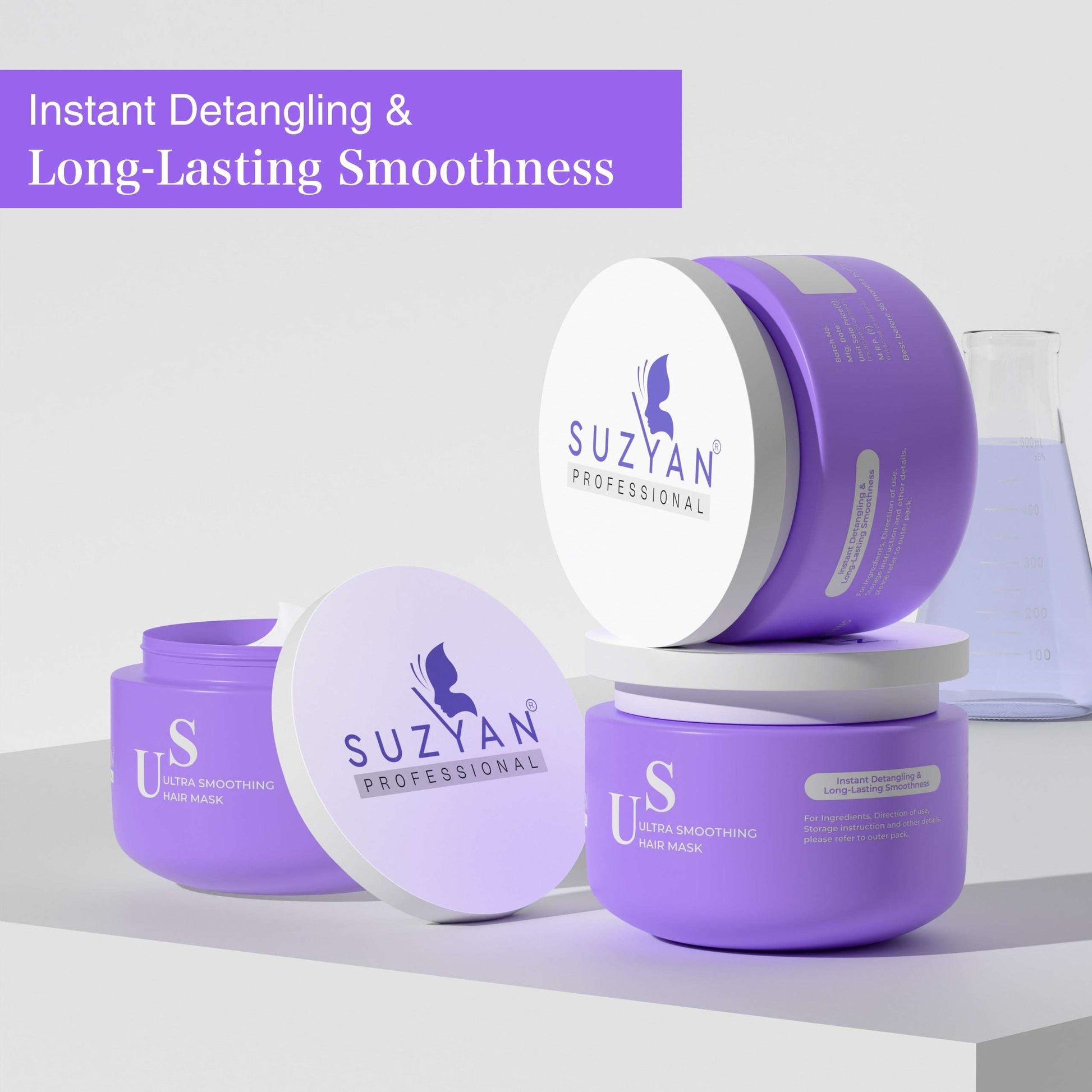 SUZYAN Ultra Smoothening Shampoo + Deep Conditioning Hair Mask Combo | Intense Frizz Control & Nourishment | Sulfate-Free, Paraben-Free | 250ml + 200g | For Soft, Silky & Manageable Hair