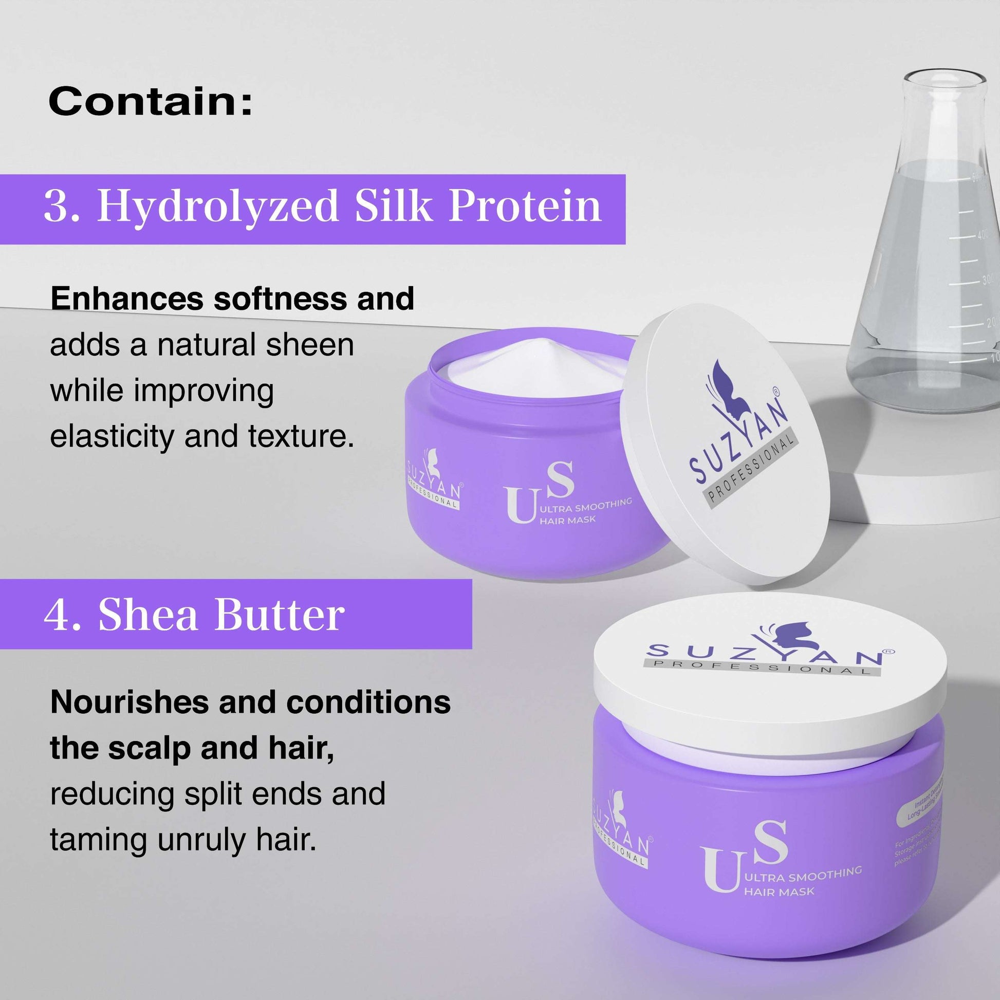SUZYAN Ultra Smoothening Shampoo + Deep Conditioning Hair Mask Combo | Intense Frizz Control & Nourishment | Sulfate-Free, Paraben-Free | 250ml + 200g | For Soft, Silky & Manageable Hair