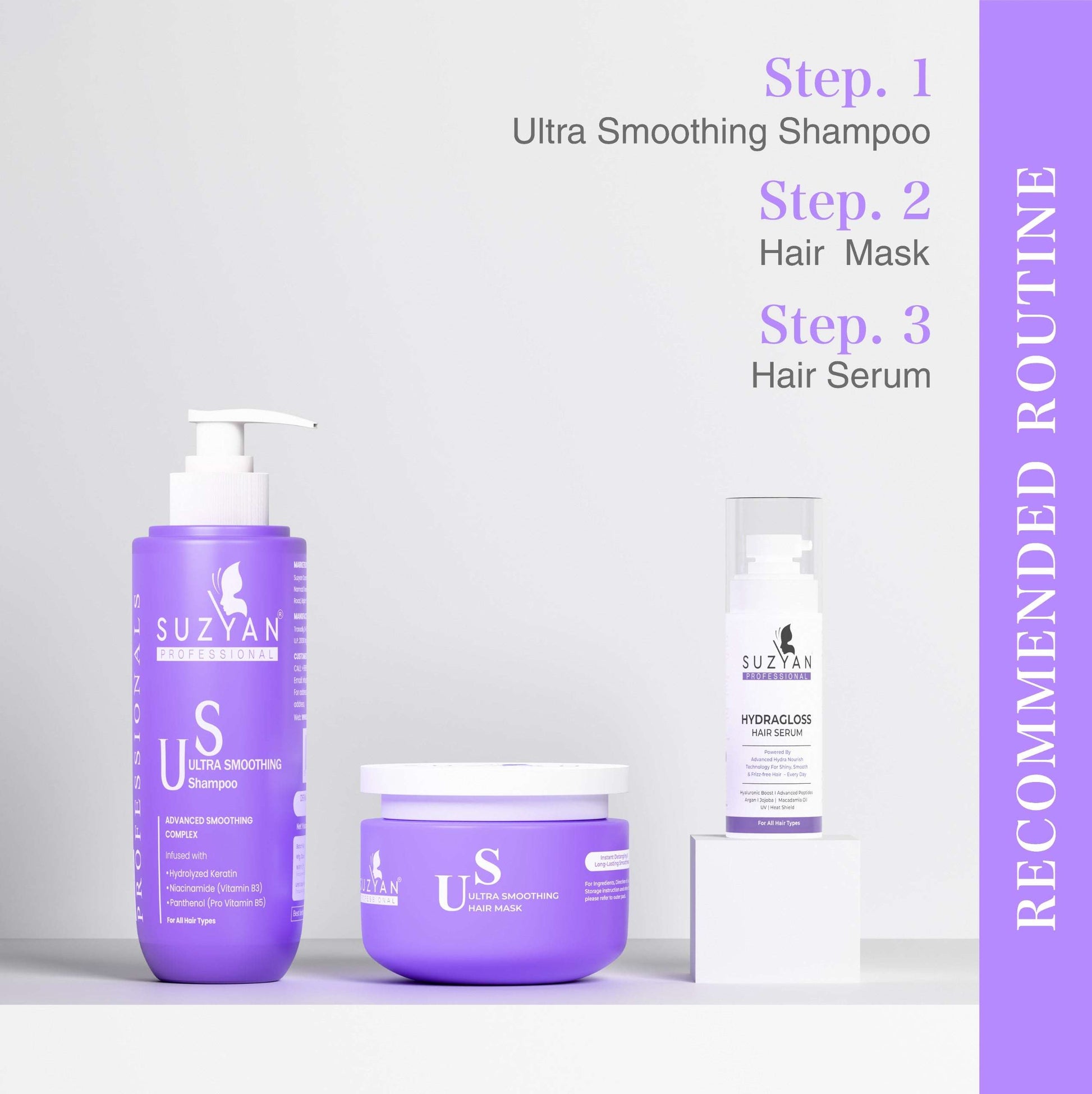 SUZYAN Ultra Smoothening Shampoo + Deep Conditioning Hair Mask Combo | Intense Frizz Control & Nourishment | Sulfate-Free, Paraben-Free | 250ml + 200g | For Soft, Silky & Manageable Hair