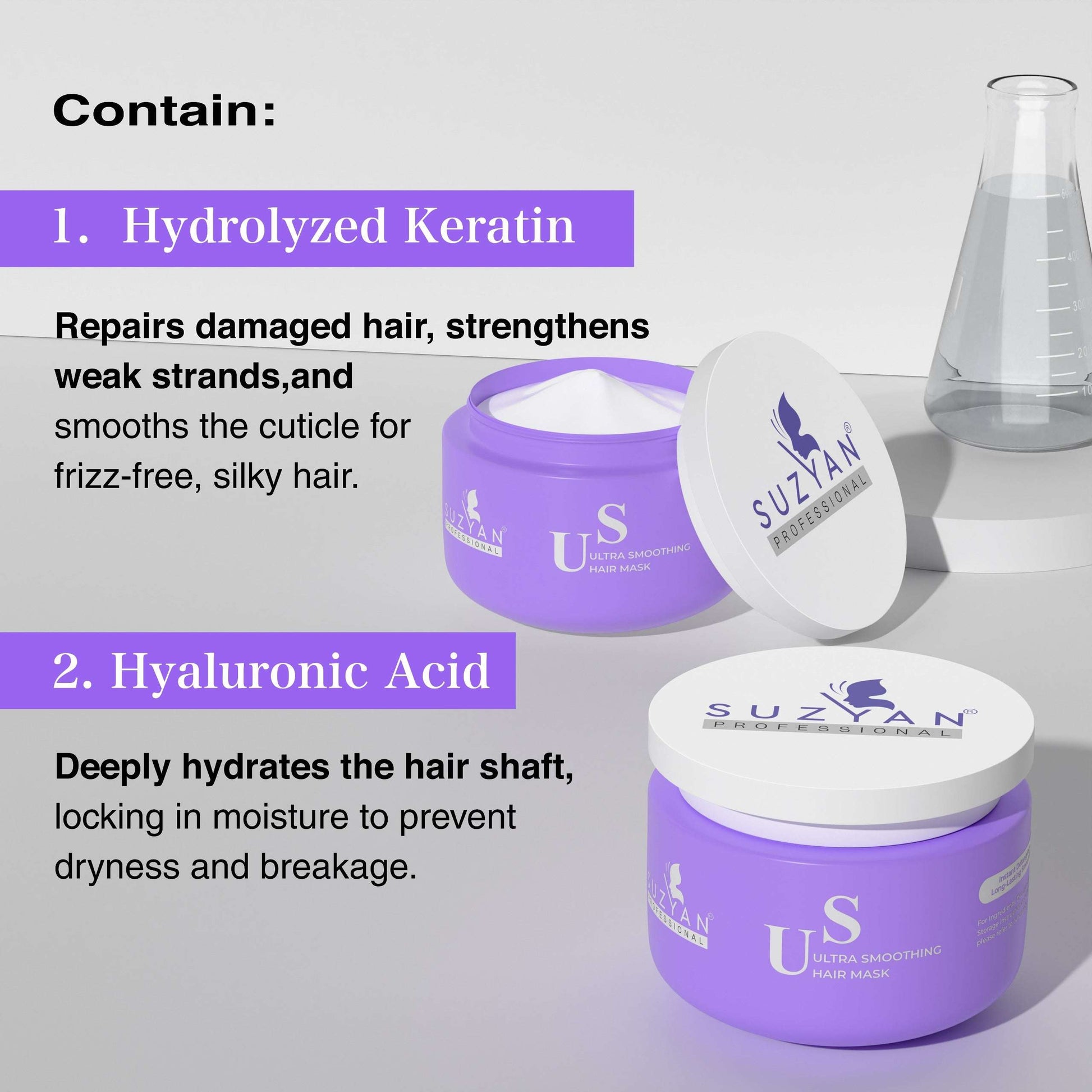 SUZYAN Ultra Smoothening Shampoo + Deep Conditioning Hair Mask Combo | Intense Frizz Control & Nourishment | Sulfate-Free, Paraben-Free | 250ml + 200g | For Soft, Silky & Manageable Hair