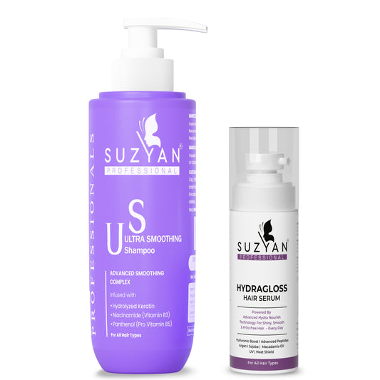 SUZYAN Ultra Smoothening Shampoo + Hydragloss Hair Serum Combo 250ml + 50ml