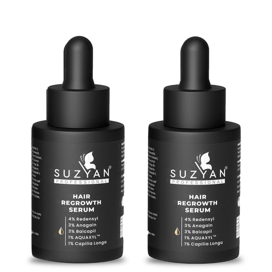 Suzyan Advanced Hair Regrowth Serum Combo Pack | 4% Redensyl + 3% Anagain + 3% Baicapil + 1% Aquaxyl & Capilia Longa | Hair Fall Control & Growth | Men & Women | 30ml x 2 | Sulfate & Paraben Free