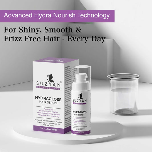 Suzyan Hydragloss Hair Serum with Argan Oil & Vitamin E | Boosts Shine | Controls Frizz | Lightweight Non-Sticky Formula | All Hair Types | 50ml